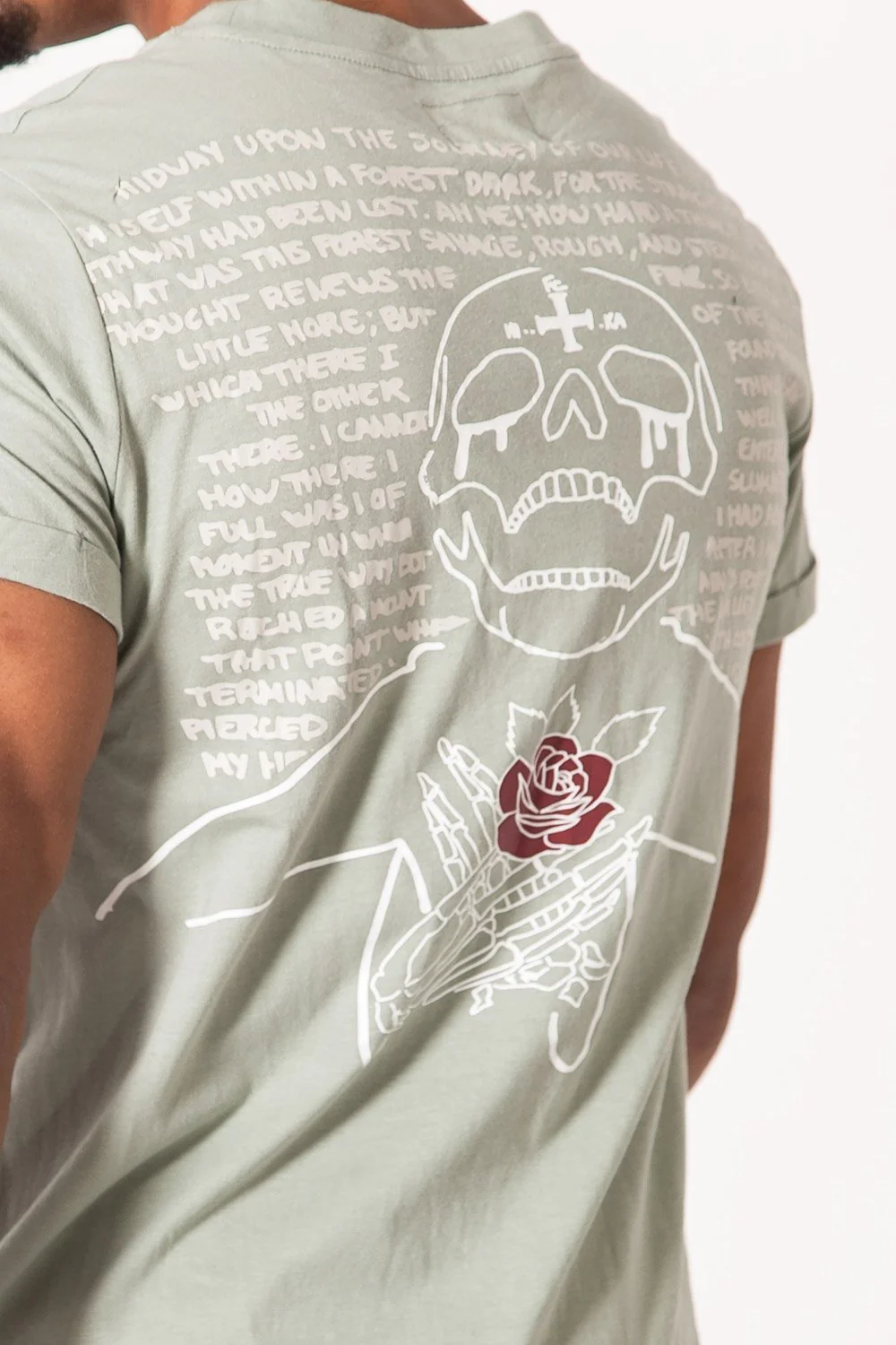 T-shirt imprimé tête de mort vert olive - Image 3