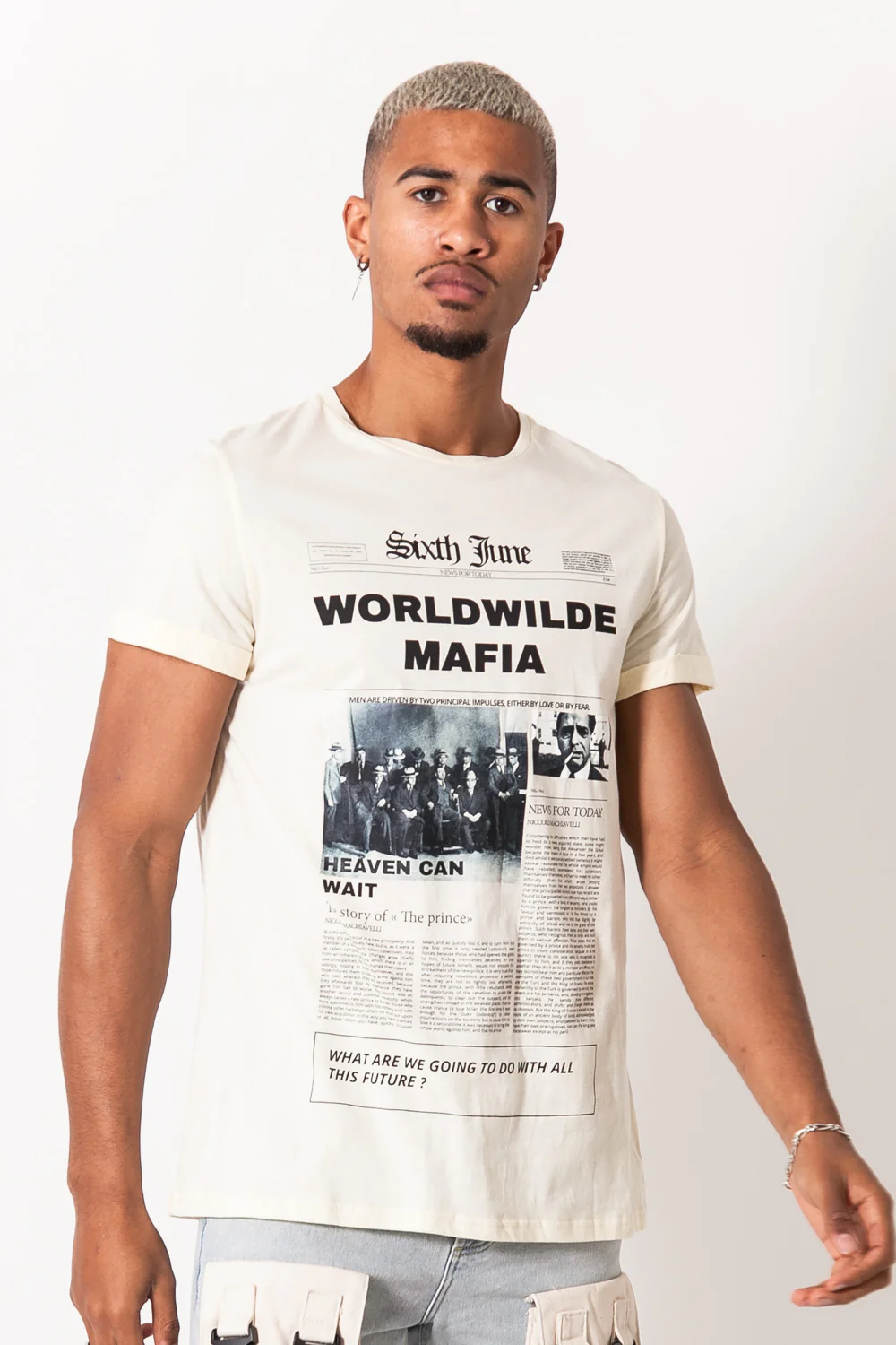 T-shirt imprimé worldwilde mafia beige - Image 2