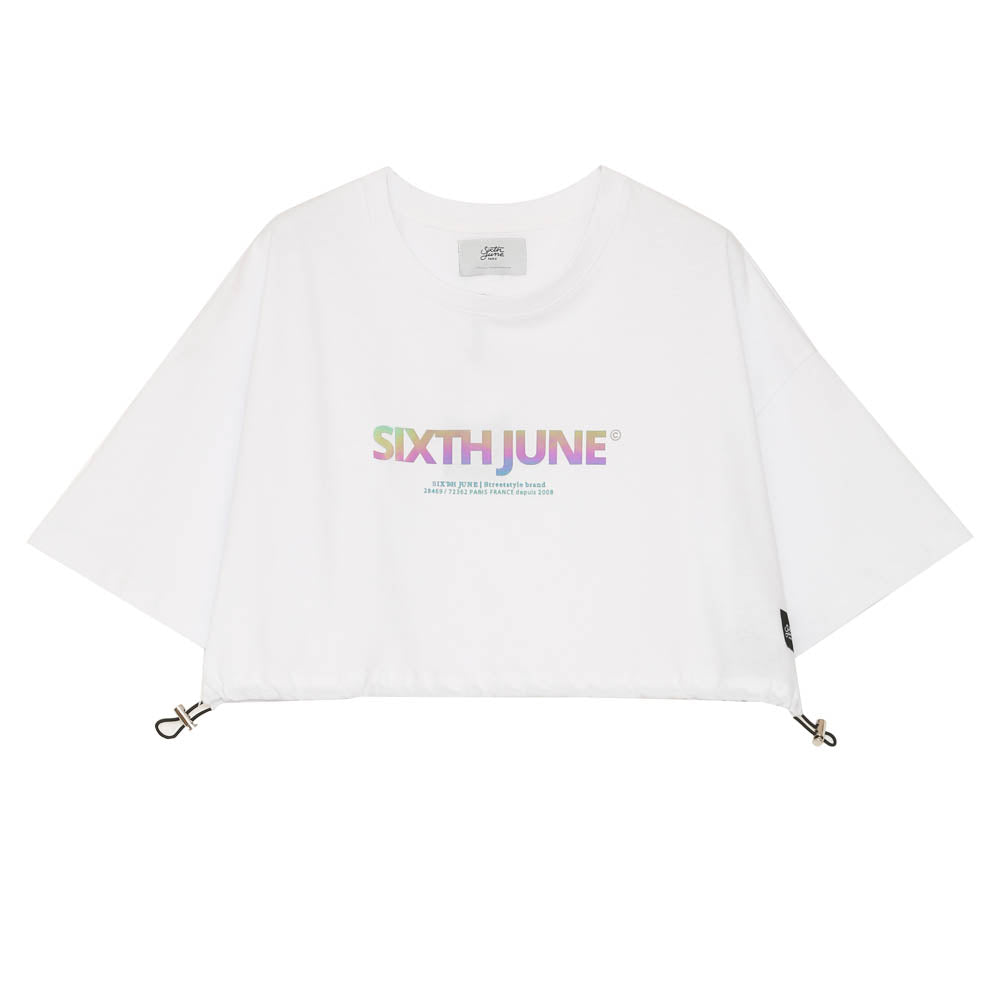 T-shirt irisé court cordons blanc