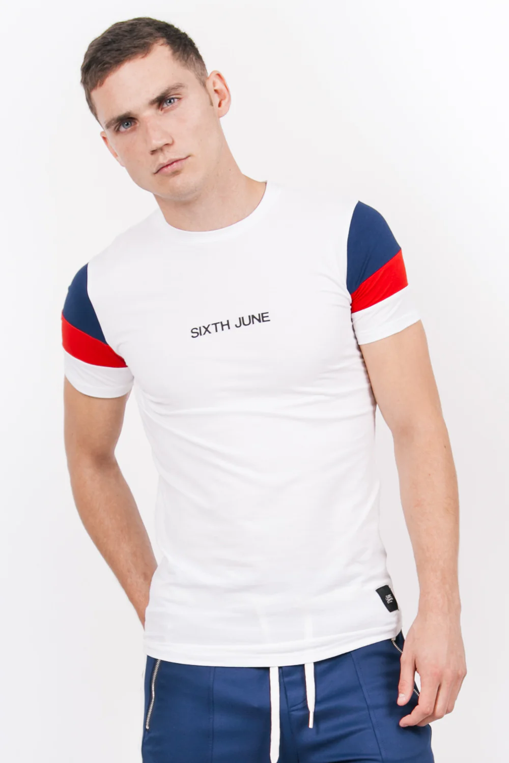 T-shirt manches tricolores blanc rouge bleu - Image 2