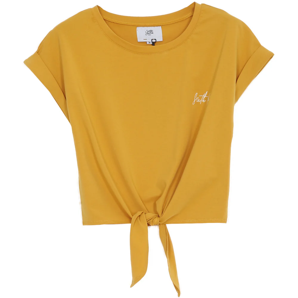 T-shirt noué logo signature moutarde