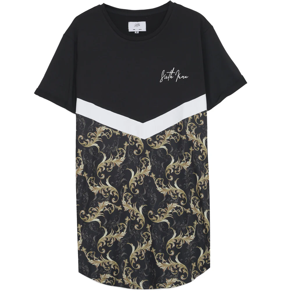 T-shirt oversize baroque noir blanc or