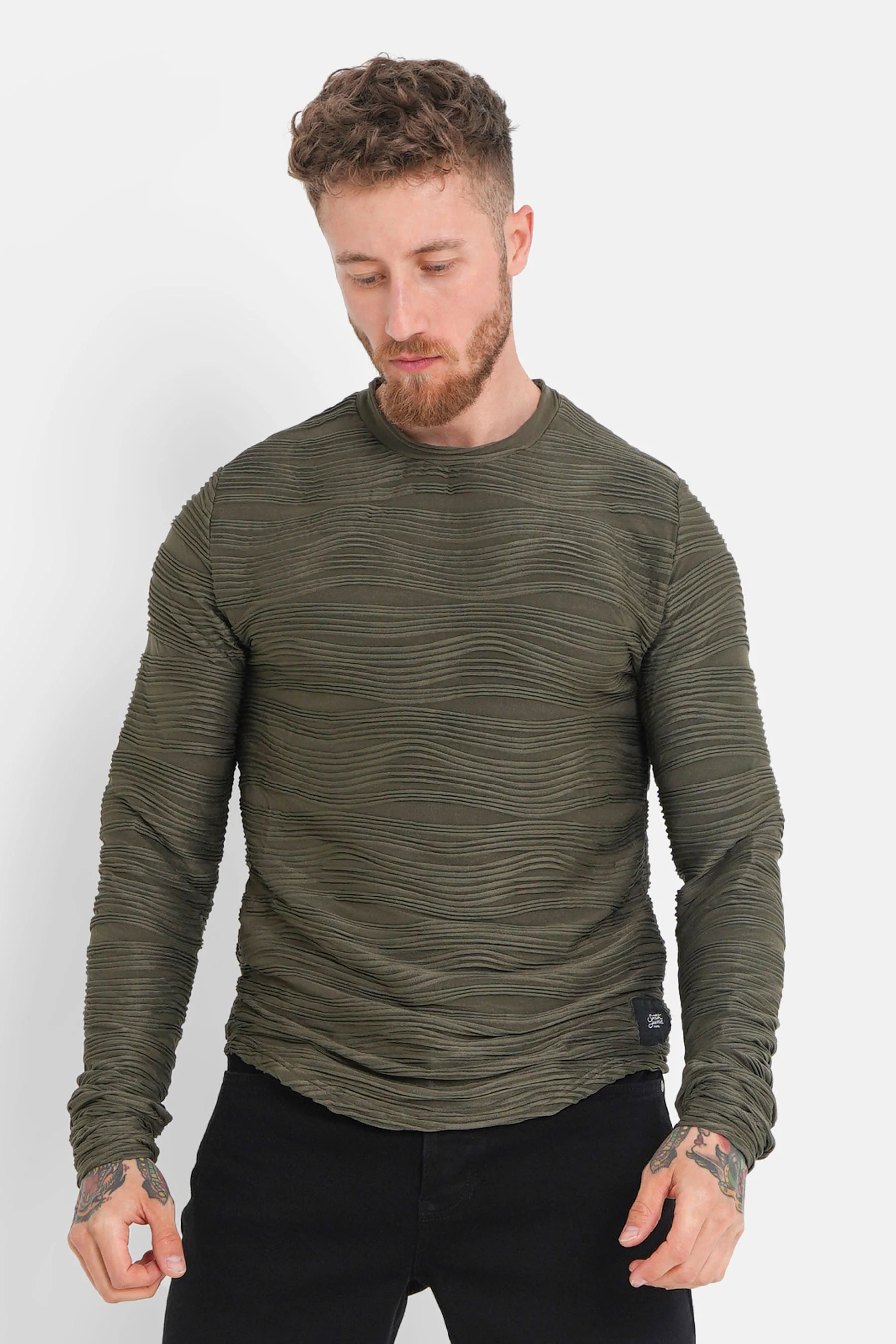 T-shirt relief vagues Vert kaki