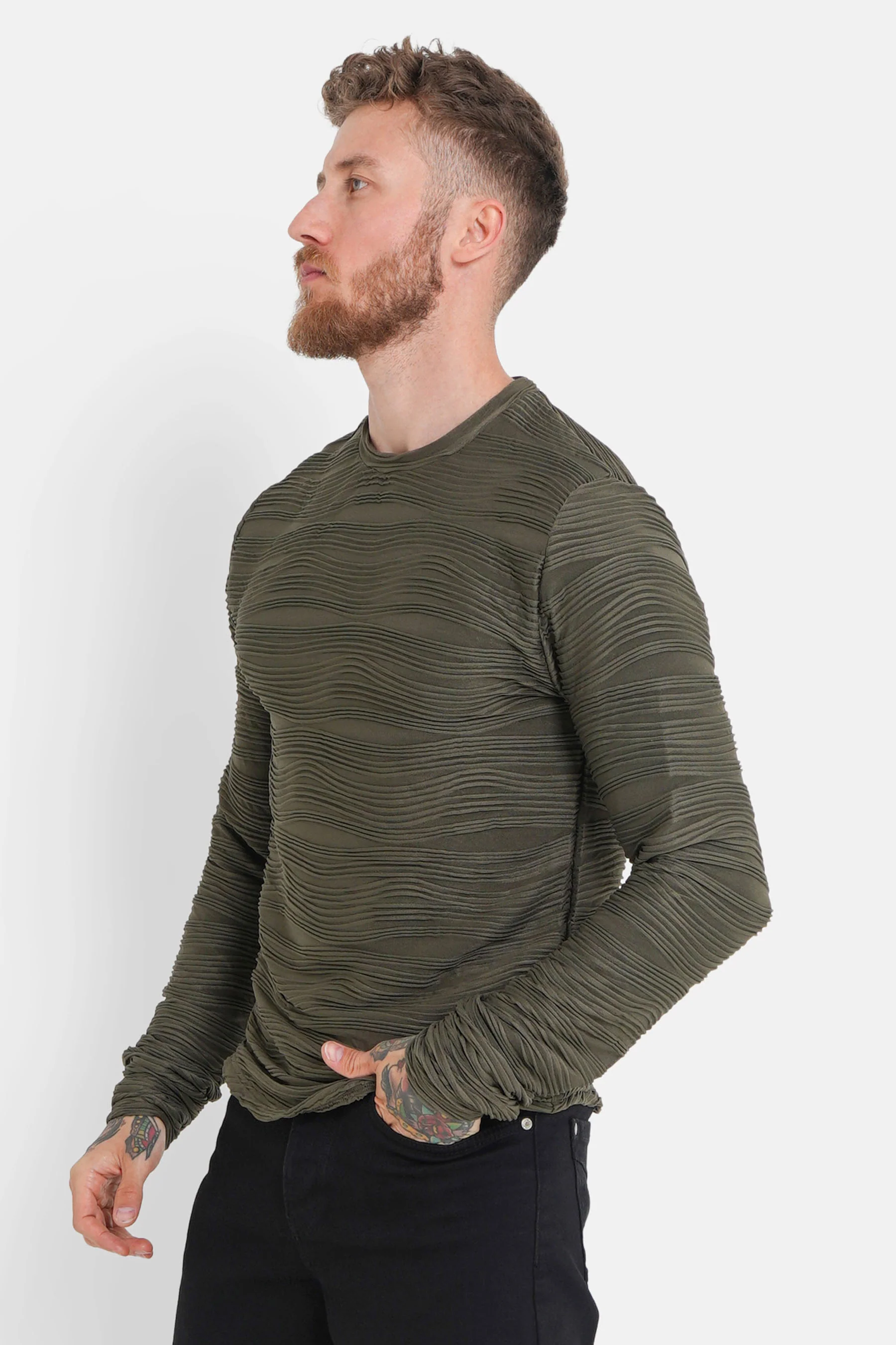 T-shirt relief vagues Vert kaki - Image 4