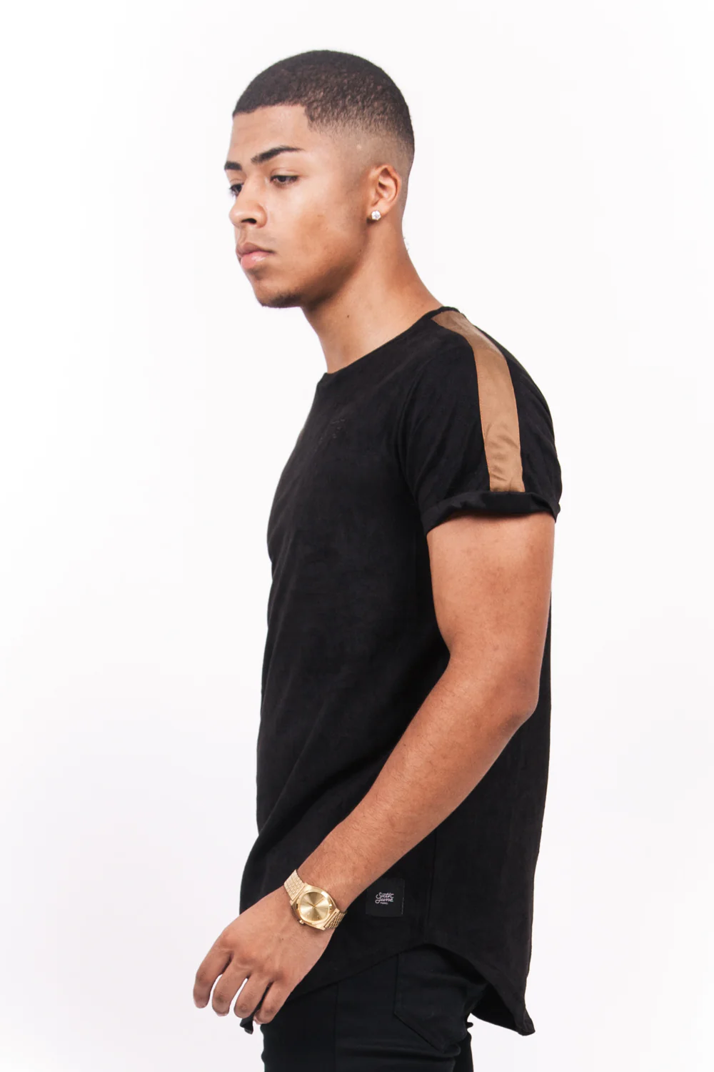T-shirt suédine bandes noir - Image 3
