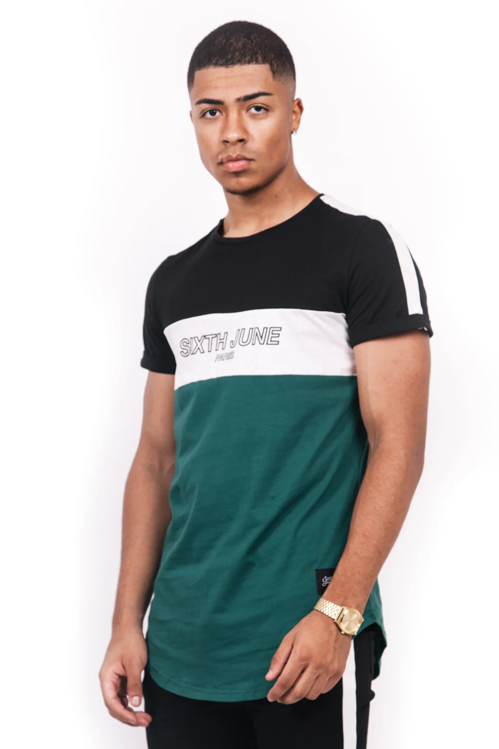 T-shirt tricolore texte noir vert blanc - Image 2