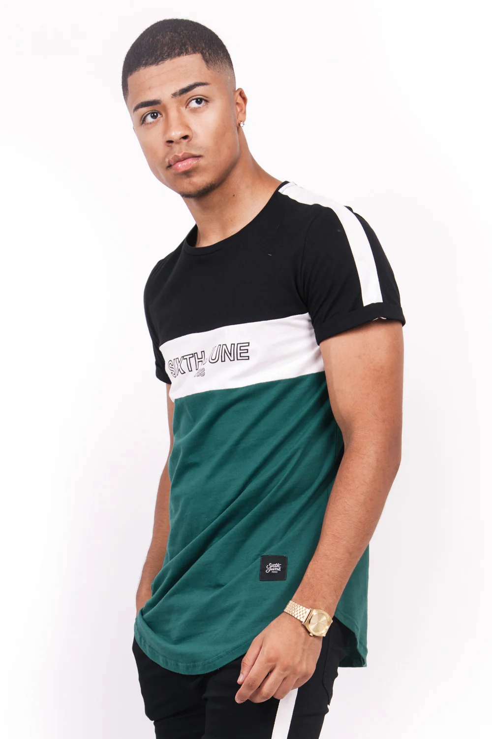 T-shirt tricolore texte noir vert blanc - Image 3
