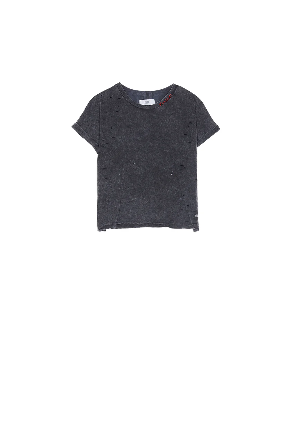 T-shirt trous Feminist col noir
