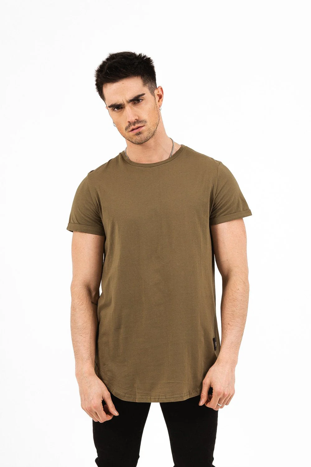 T-shirt bas arrondi Vert kaki