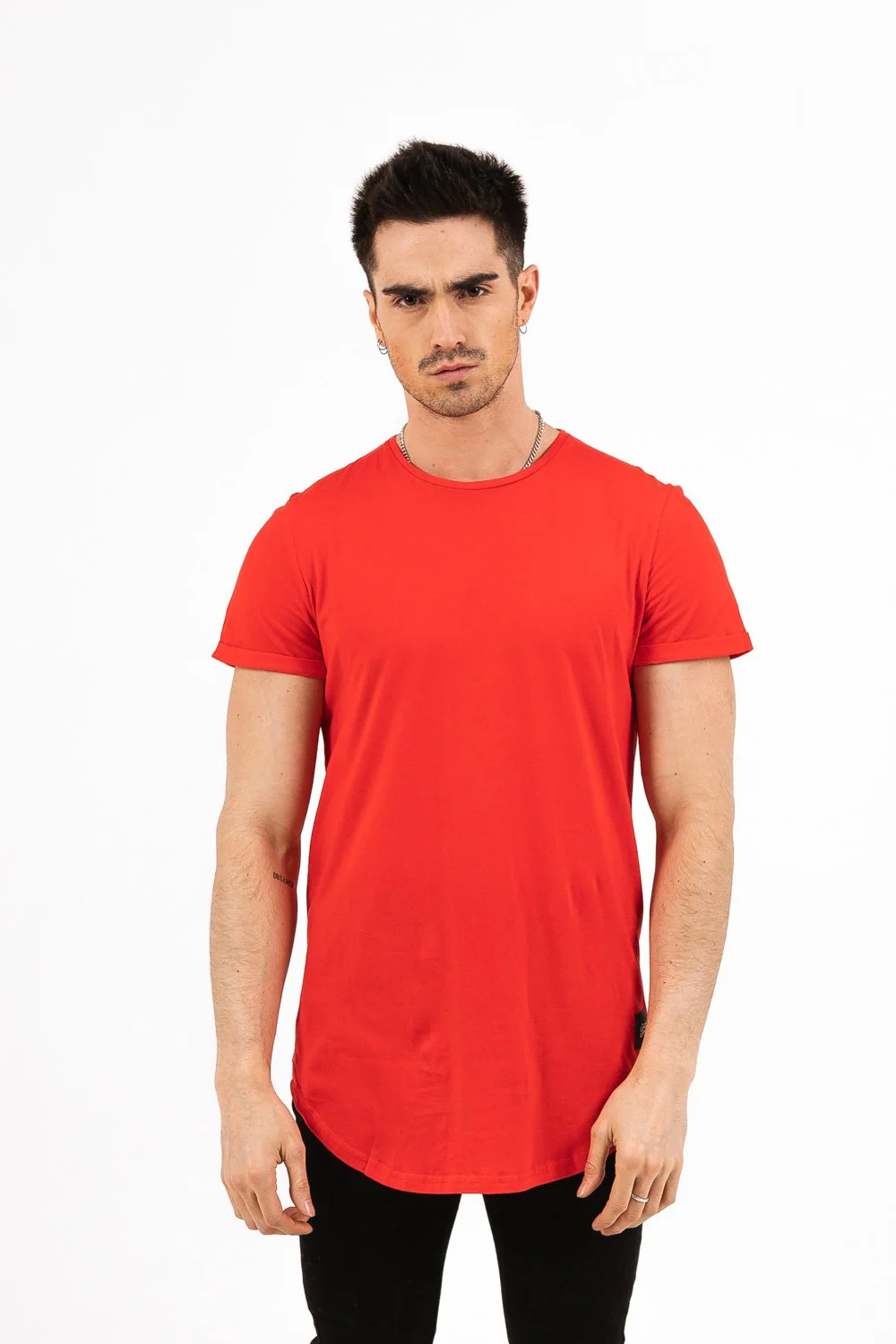 T-shirt bas arrondi Rouge