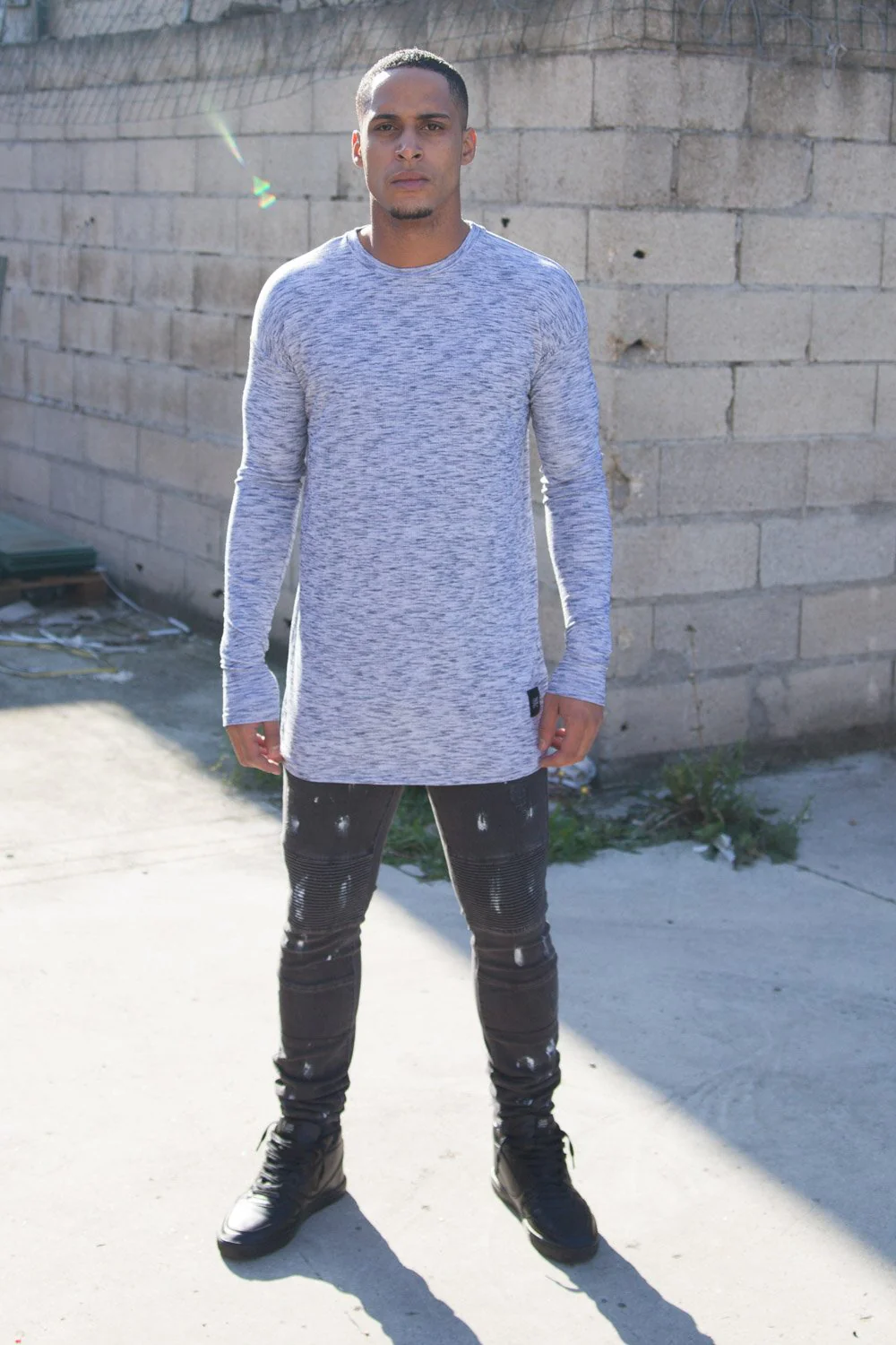 T-shirt long manches longues chiné gris