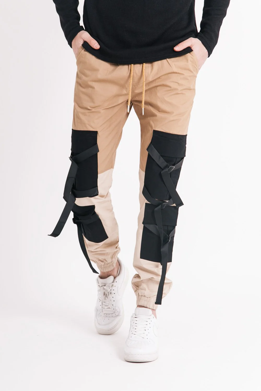 Pantalon cargo tactique empiècements sangles Beige