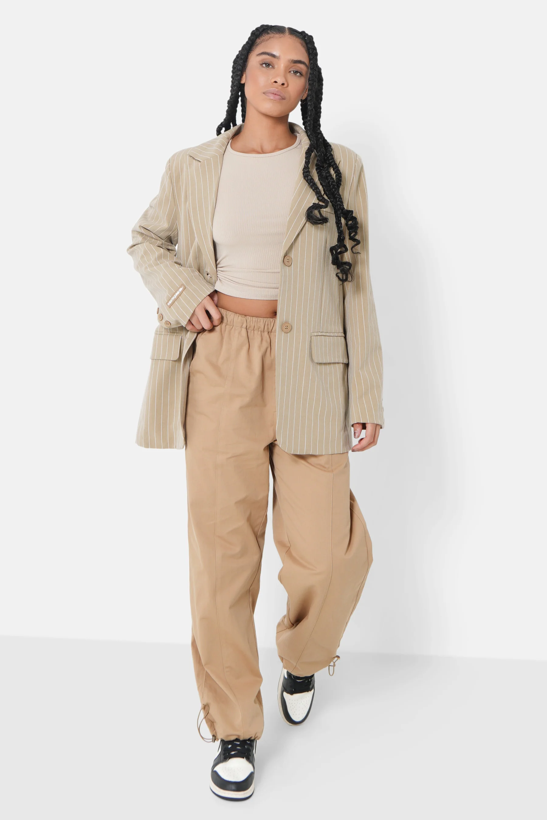 Veste tailleur rayée large Beige - Image 2