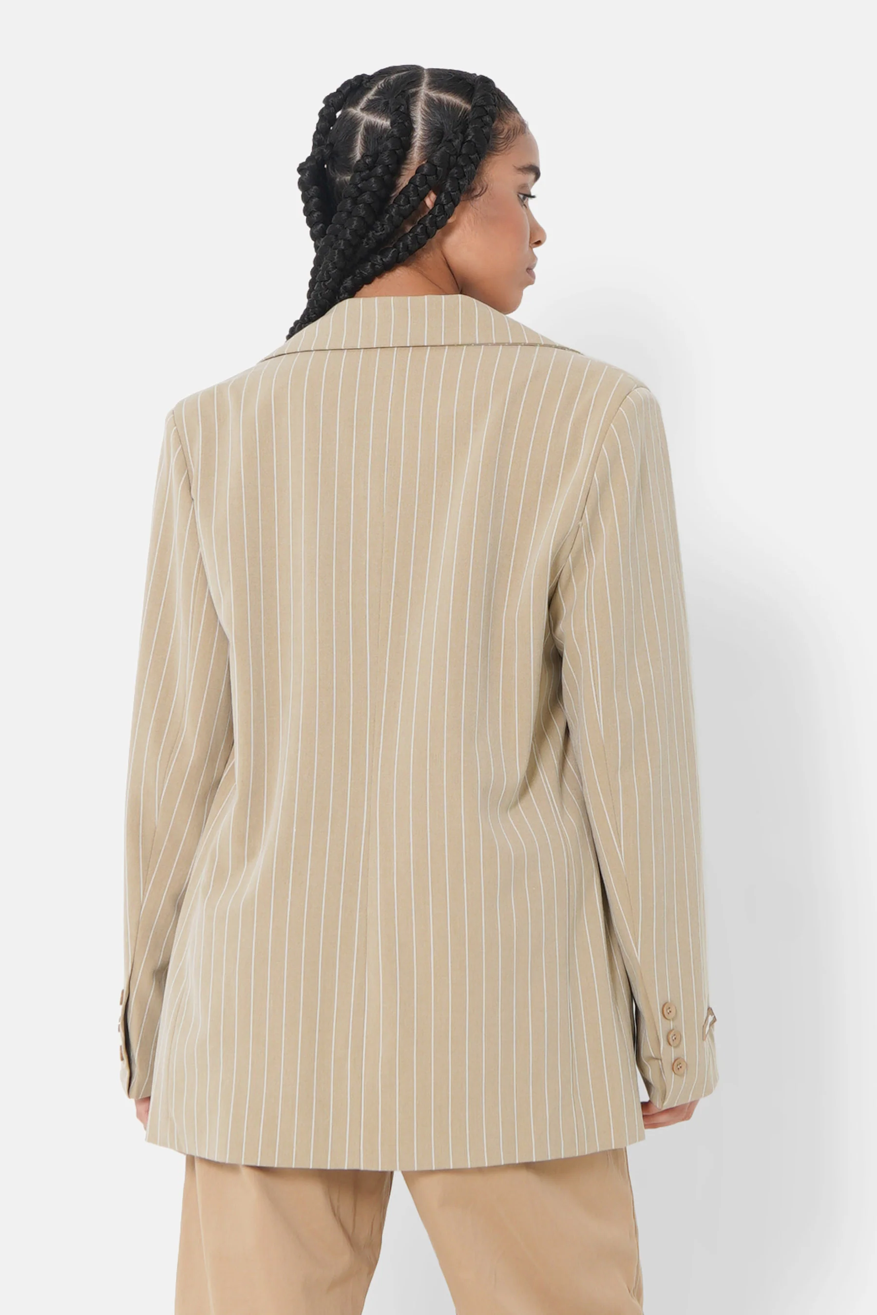 Veste tailleur rayée large Beige - Image 5