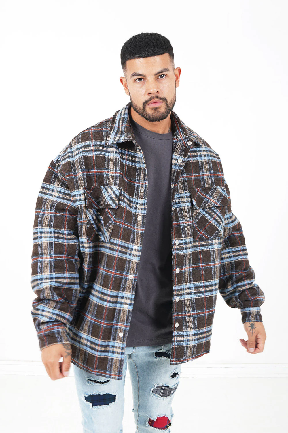 Veste tartan oversize Marron foncé