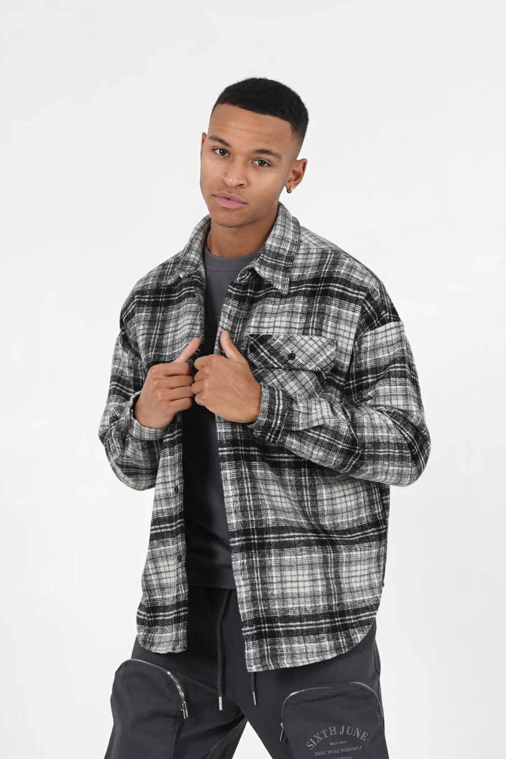 Chemise polaire tartan Gris foncé - Image 5