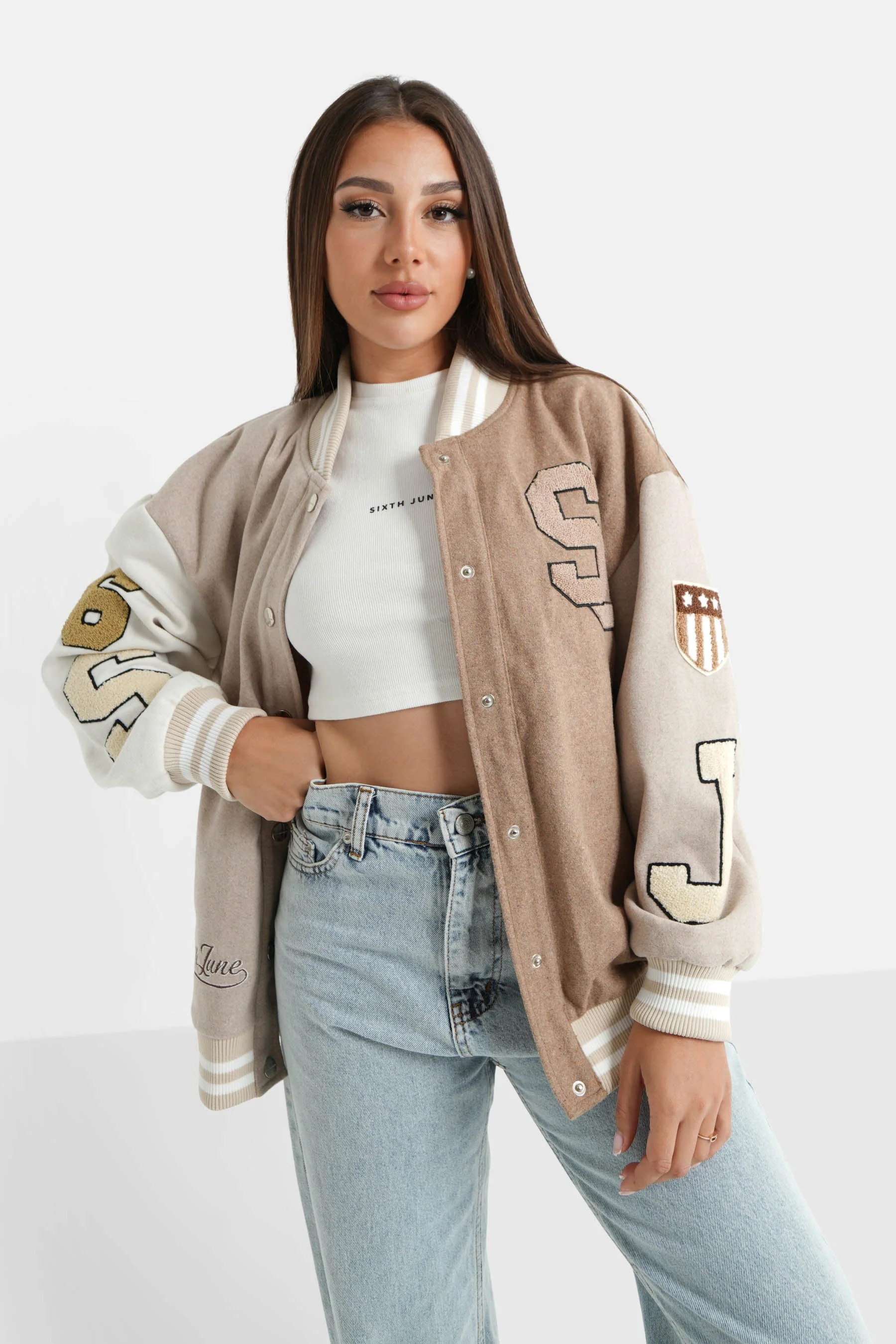 Veste universitaire bicolore Beige