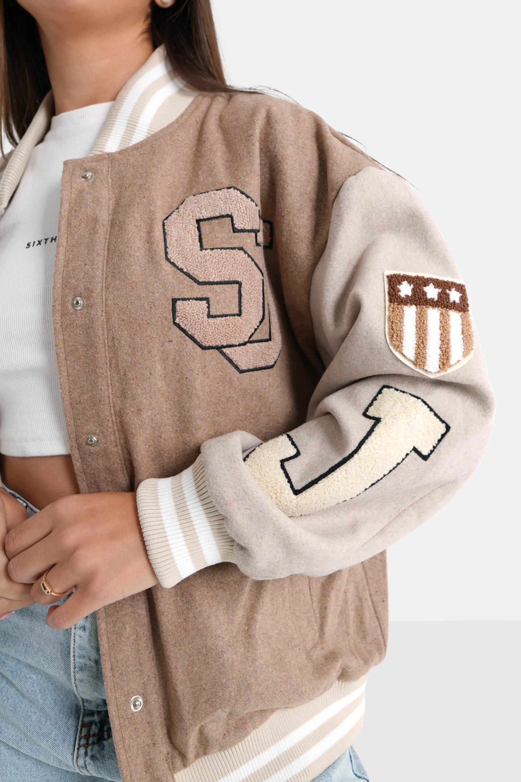 Veste universitaire bicolore Beige - Image 3