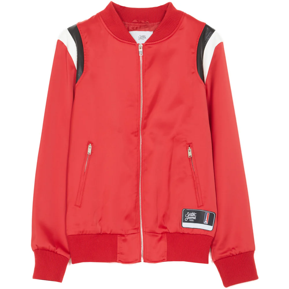 Teddy satin empiècement épaule rouge