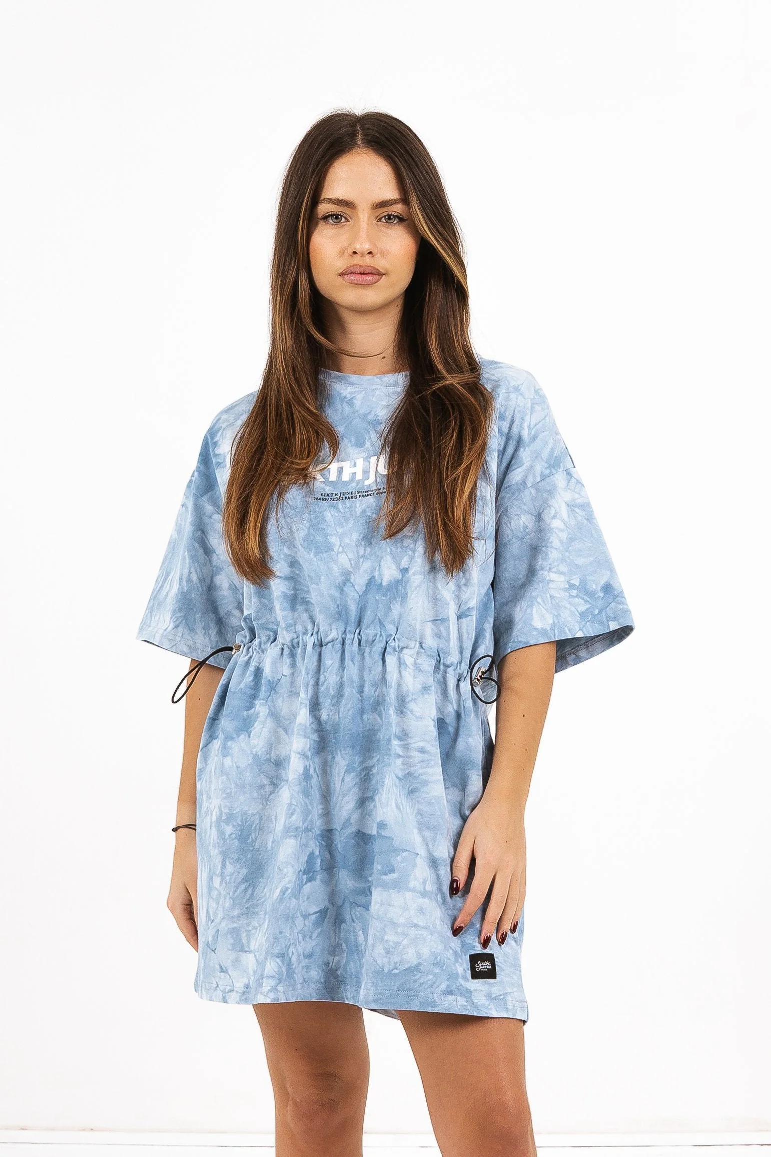 Robe t-shirt tie dye cordon serrage Bleu
