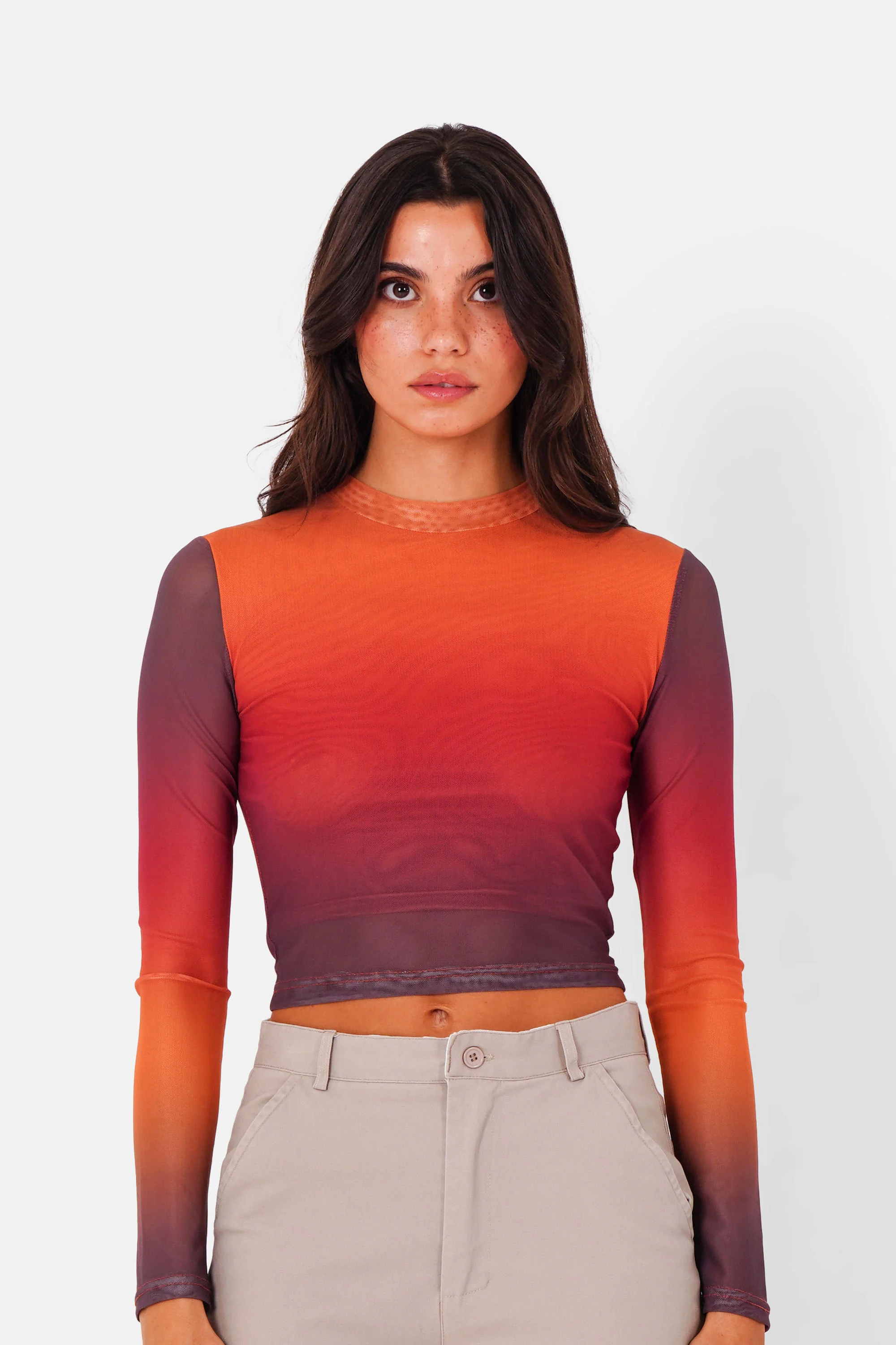 Top mesh manches longues Rouge bordeaux