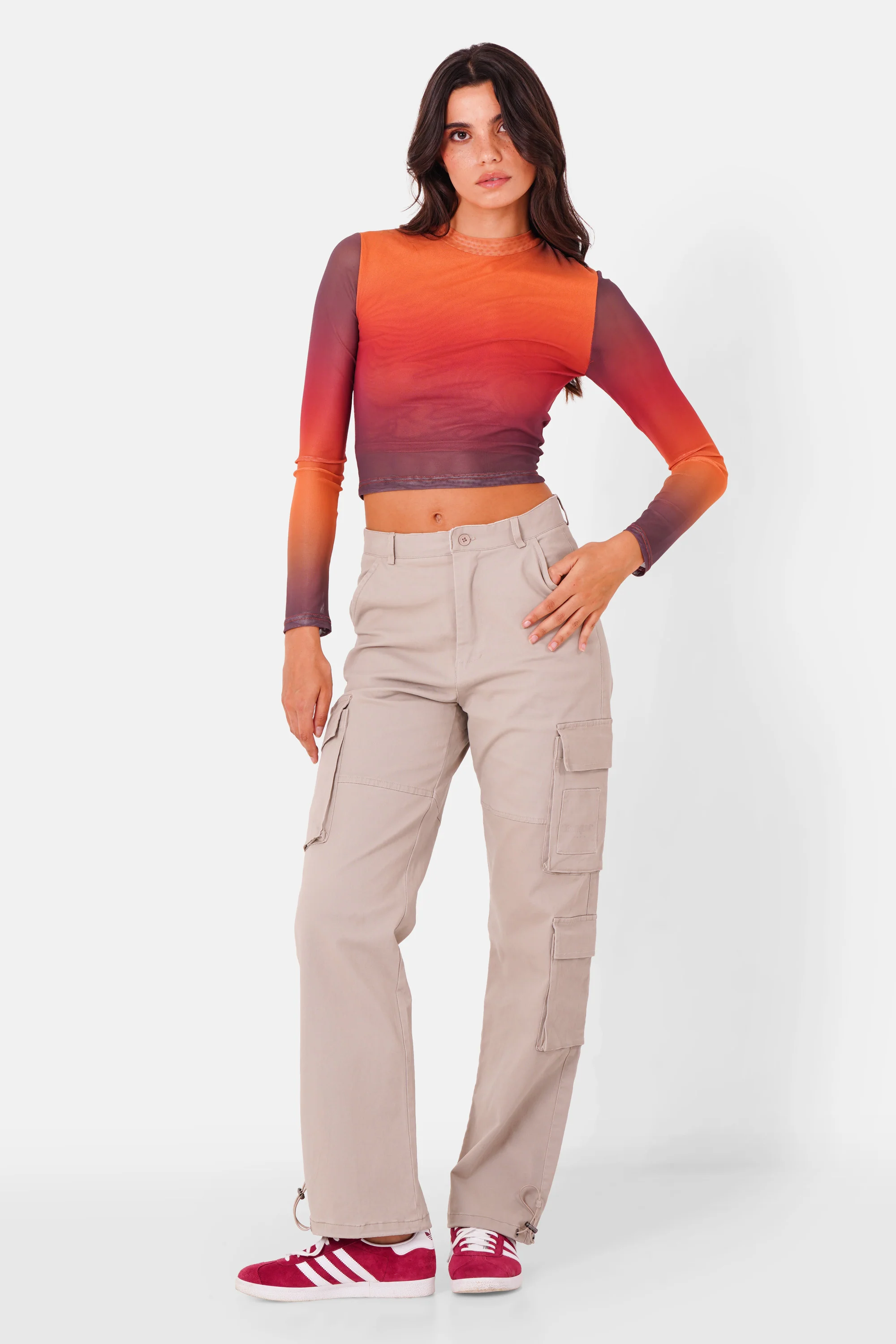 Top mesh manches longues Rouge bordeaux - Image 2