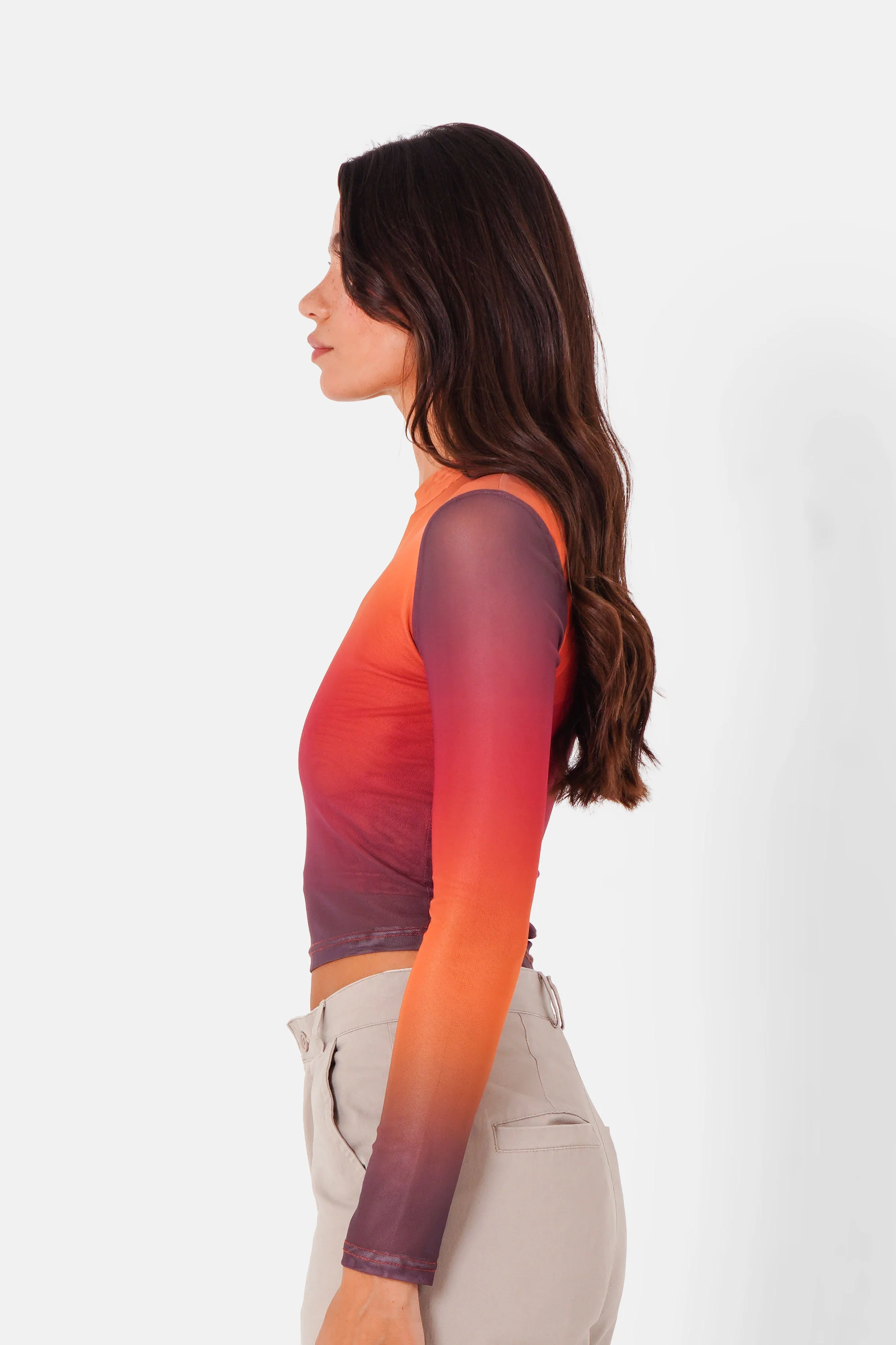 Top mesh manches longues Rouge bordeaux - Image 4
