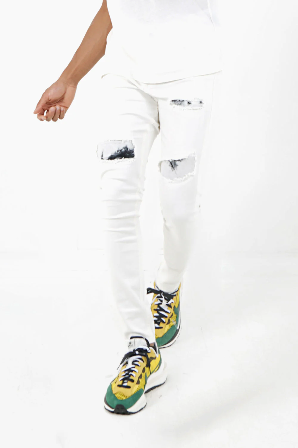 Jean empiècements tie dye Blanc