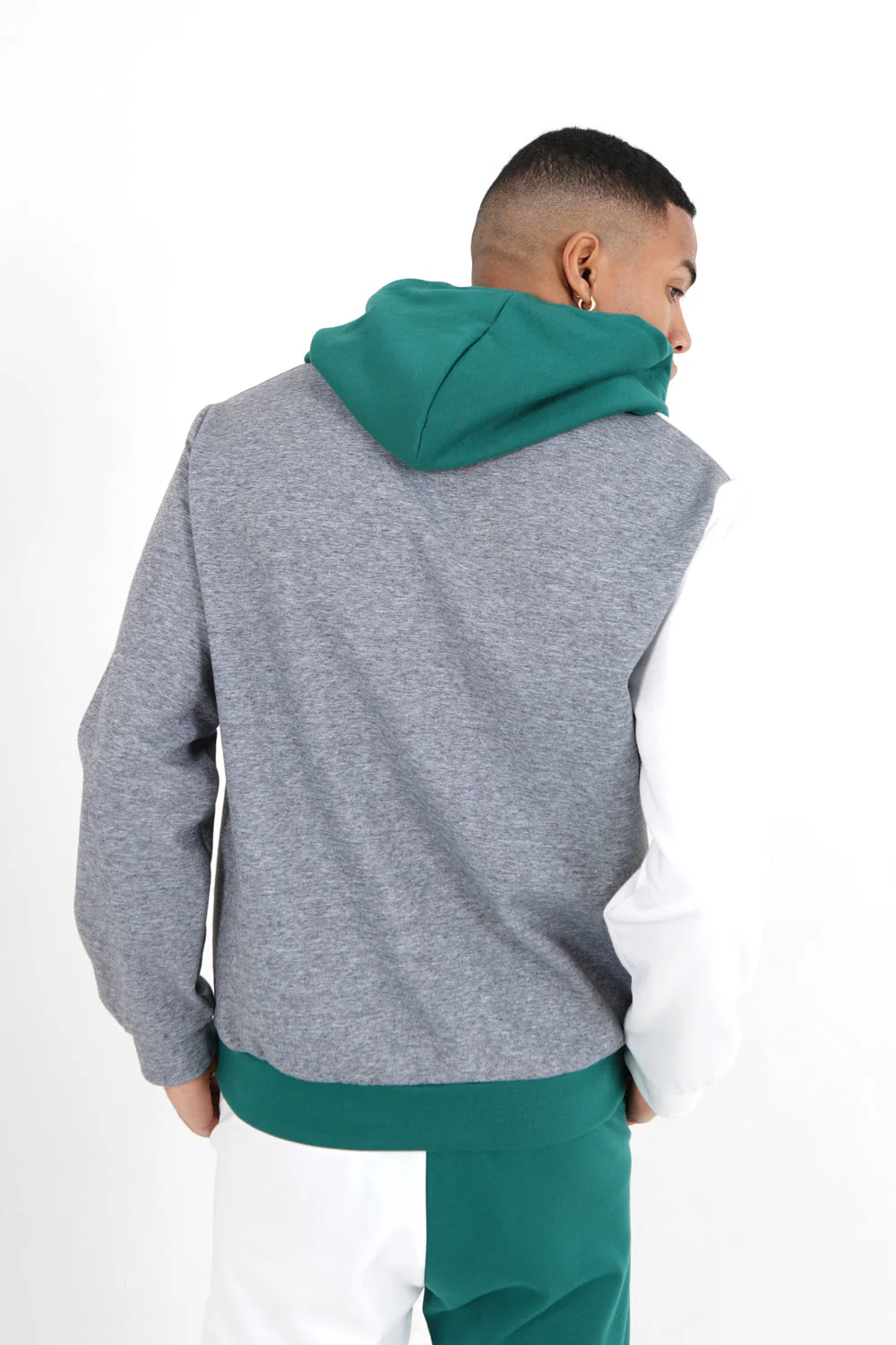 Sweatshirt capuche tricolore Vert - Image 5