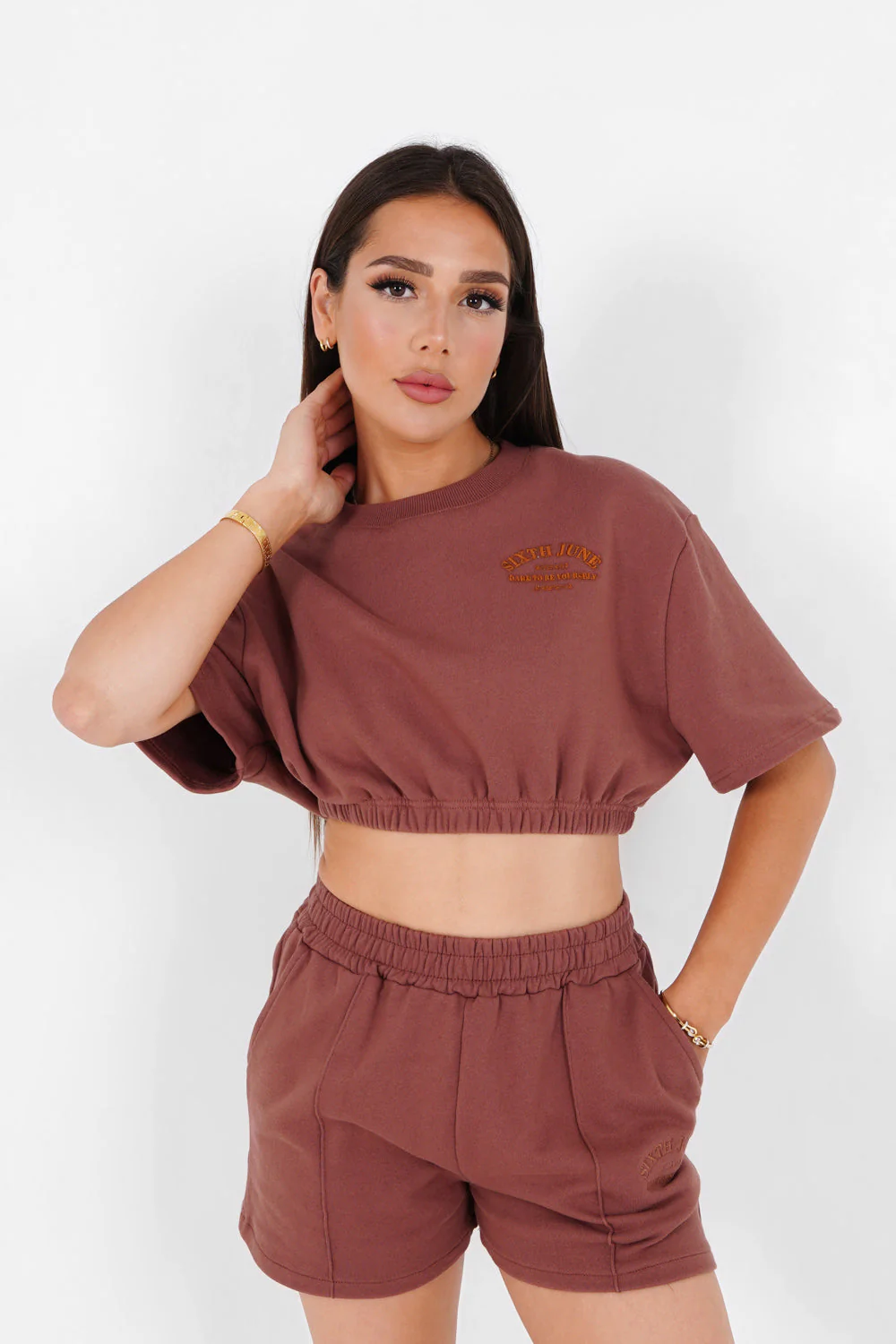 T-shirt court élastique Marron