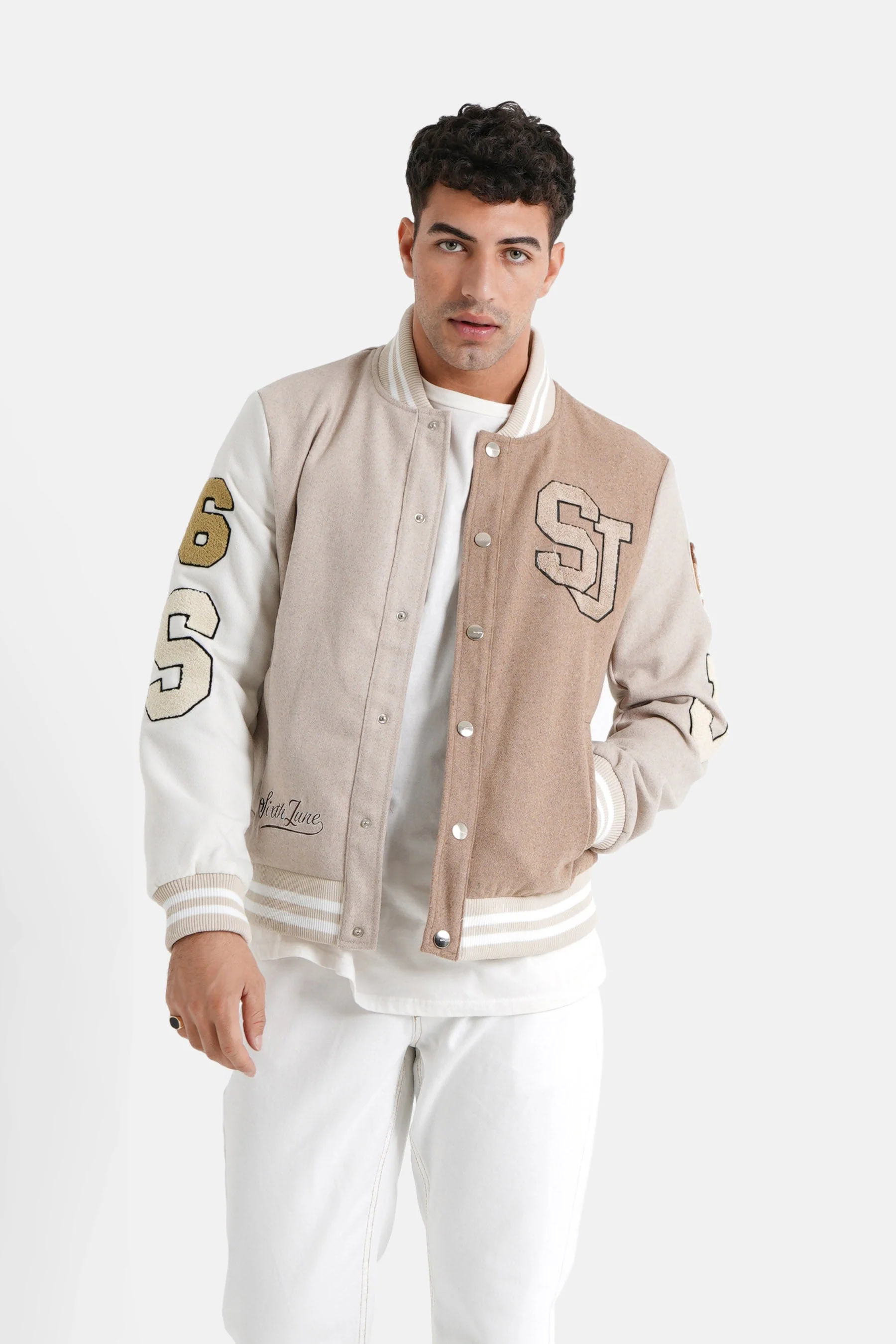 Veste bicolore brodée Beige