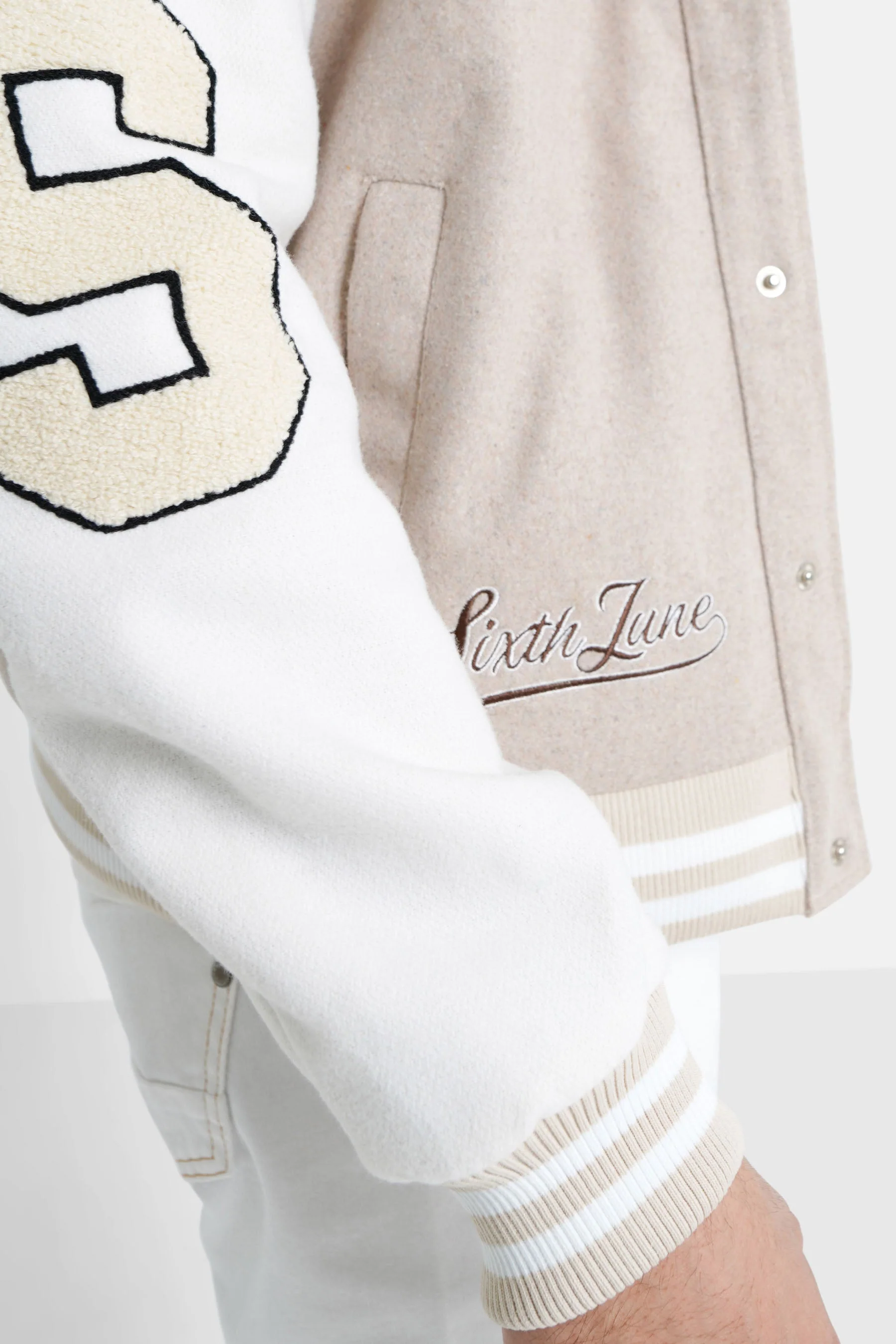 Veste bicolore brodée Beige - Image 3
