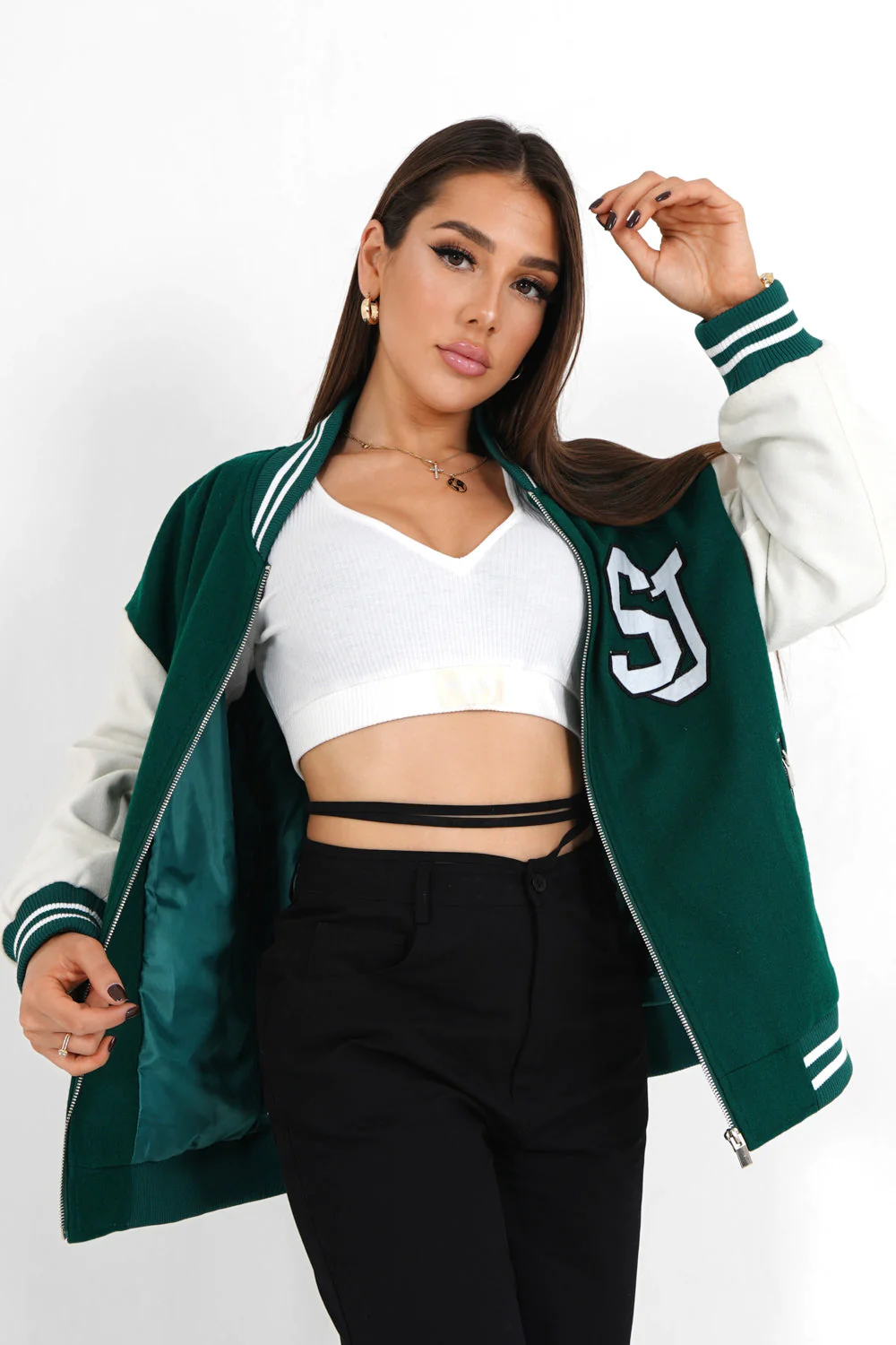 Veste teddy bicolore Vert foncé