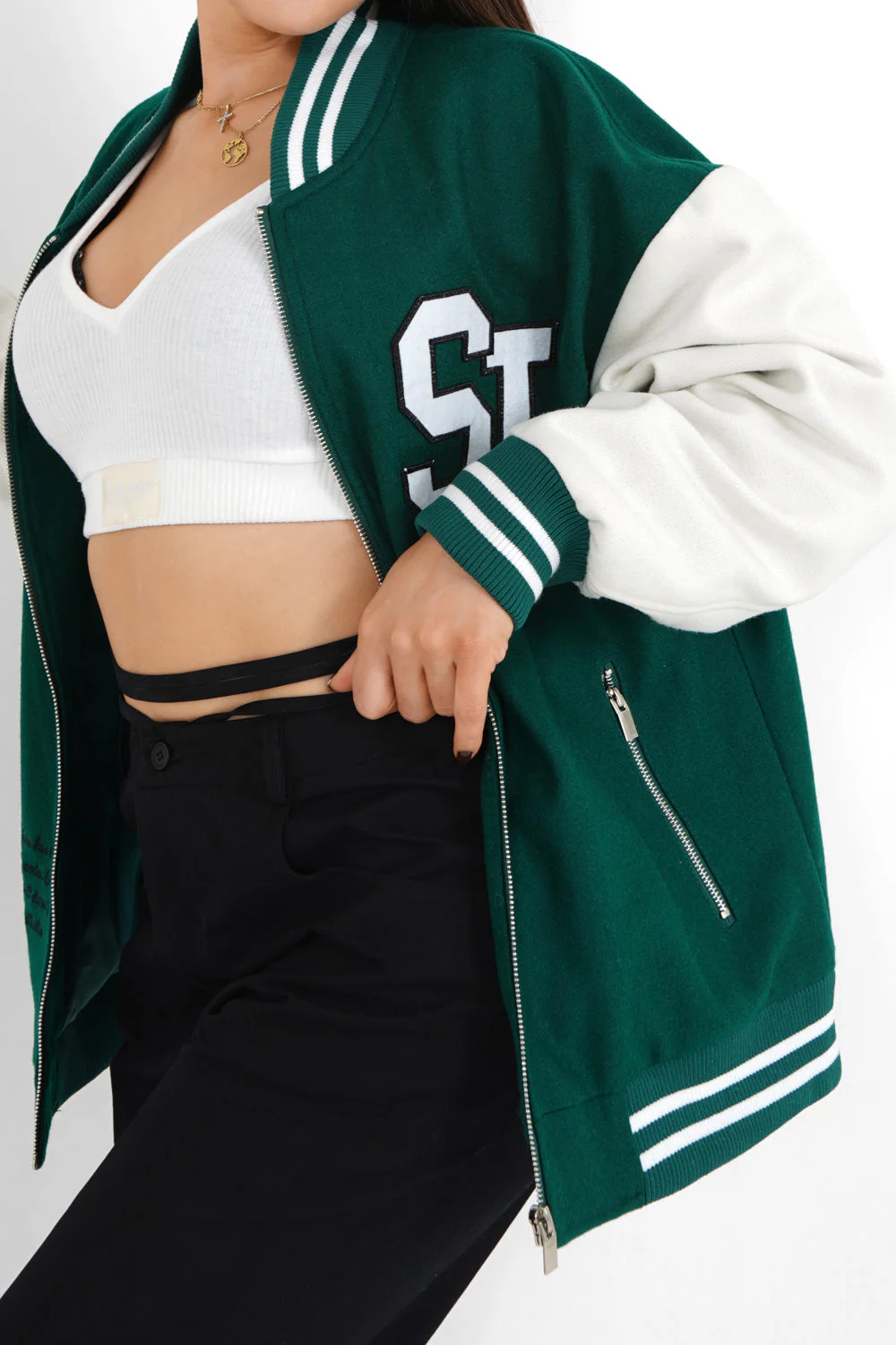 Veste teddy bicolore Vert foncé - Image 3