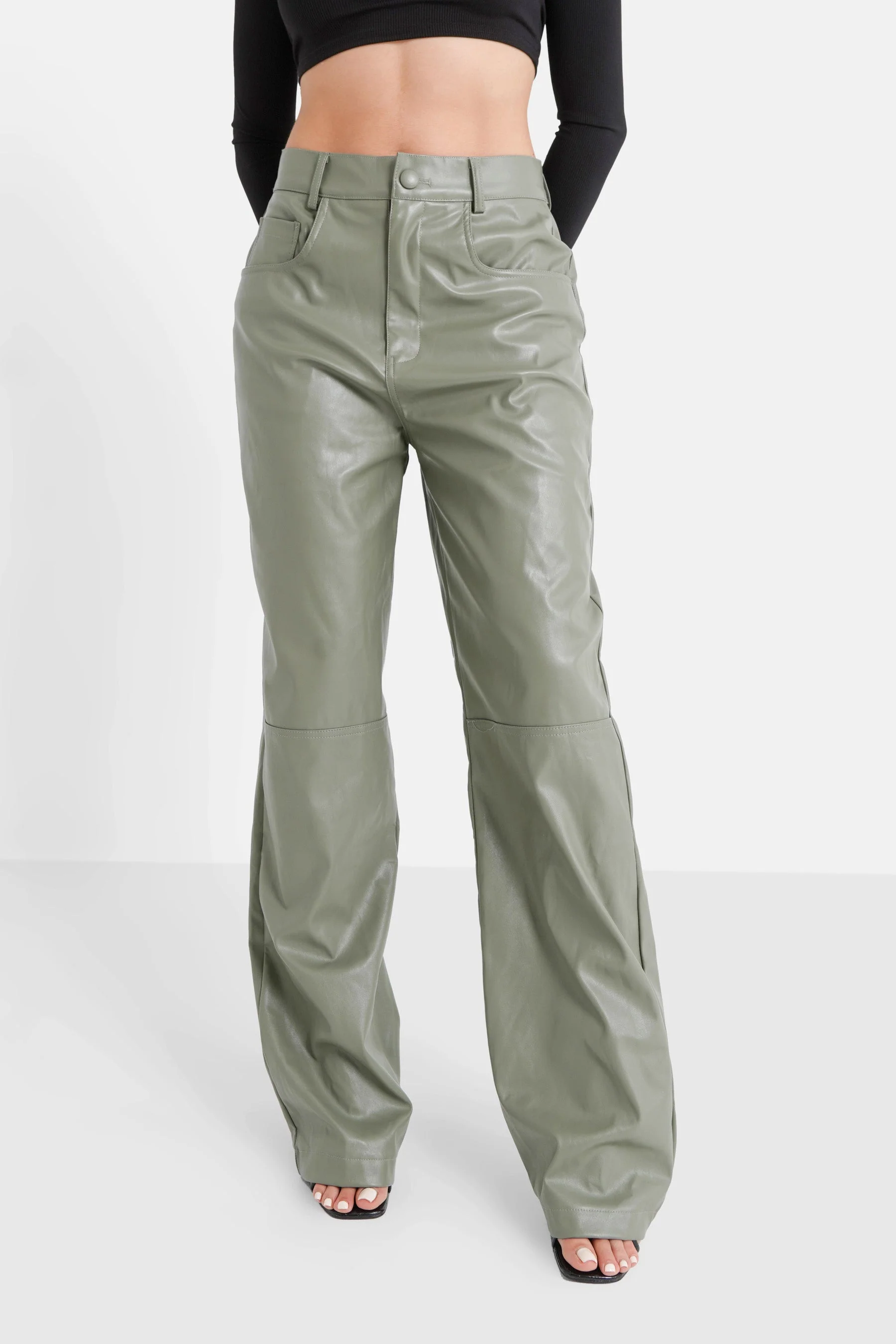 Pantalon droit simili cuir Vert