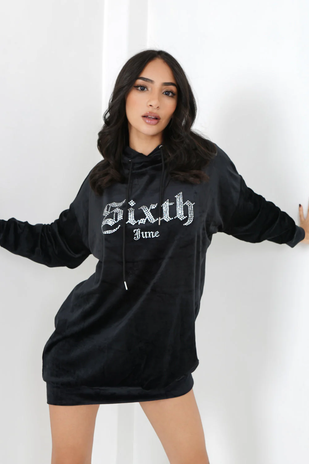 Robe sweat velours strass Noir