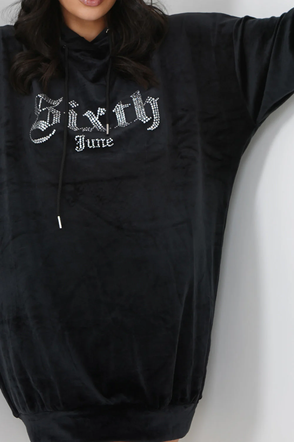 Robe sweat velours strass Noir - Image 3