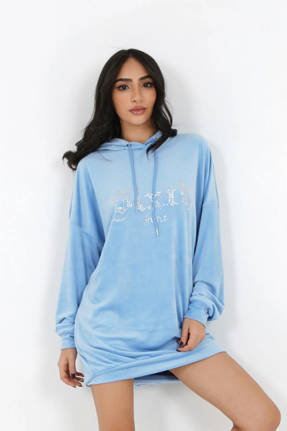 Robe sweat velours strass Bleu