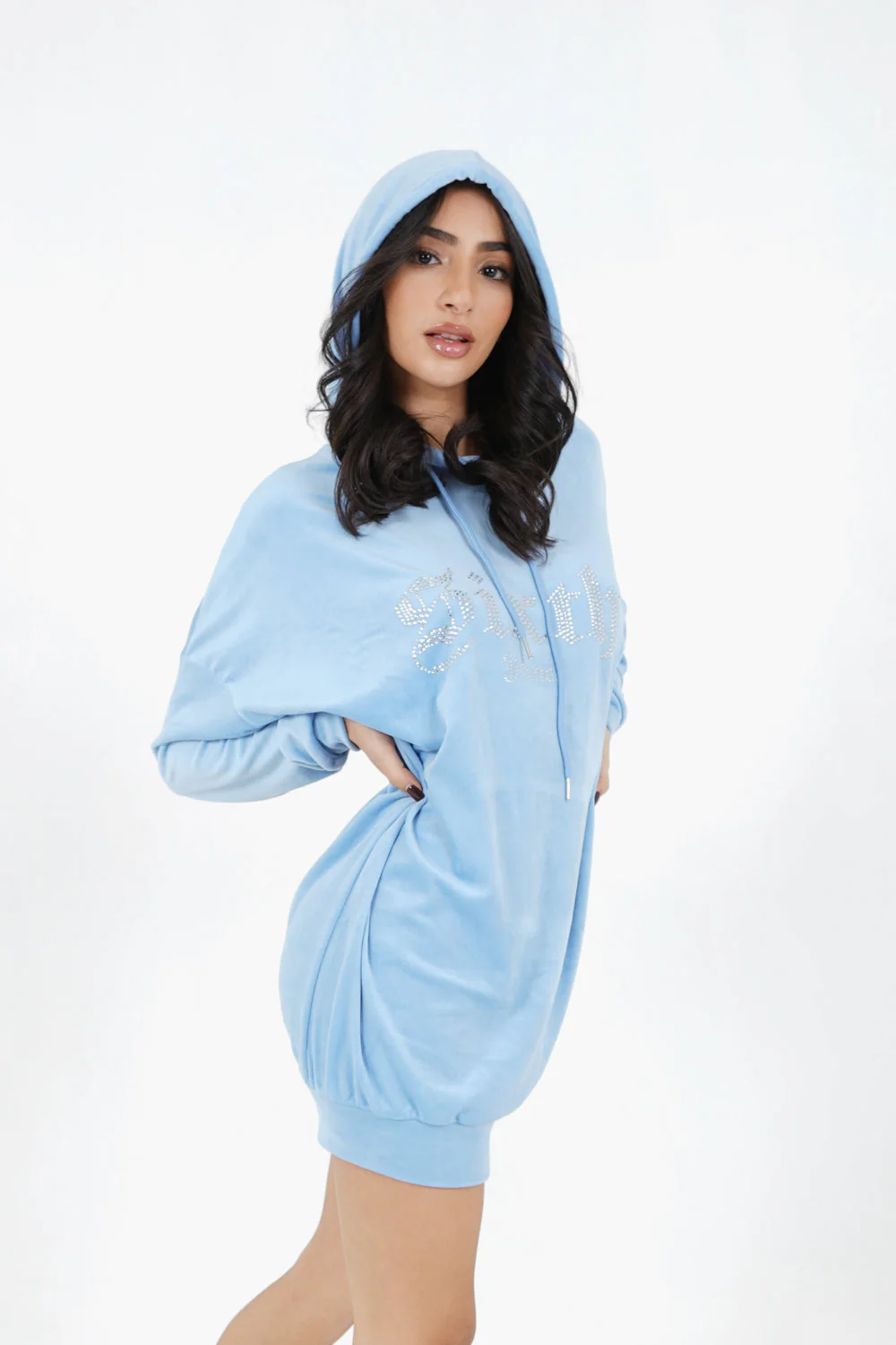 Robe sweat velours strass Bleu - Image 4