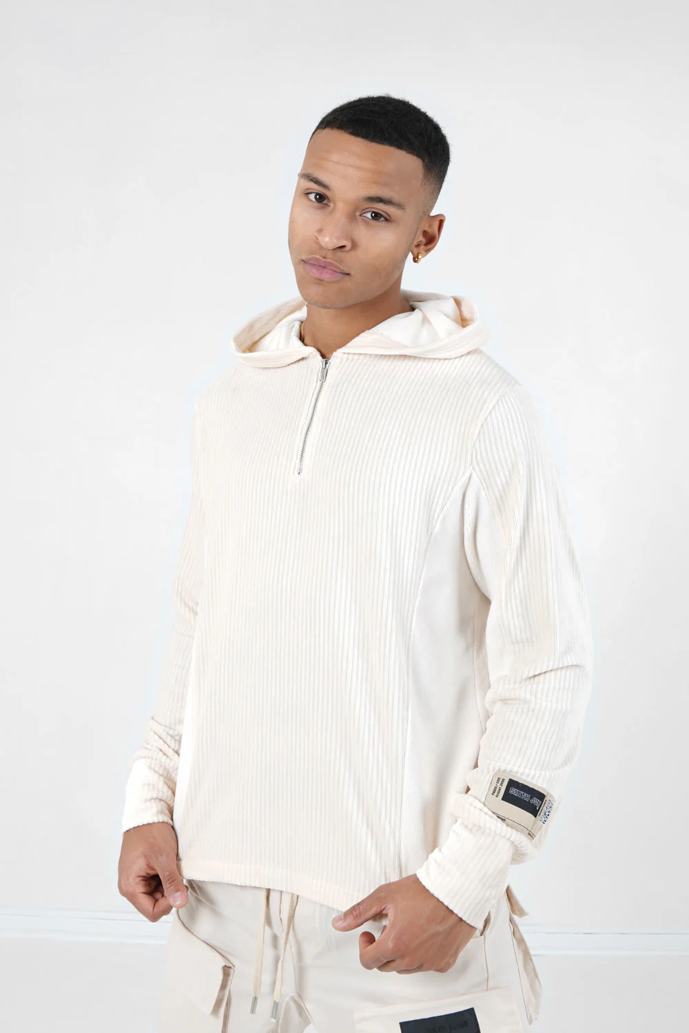 Sweat capuche velours Beige