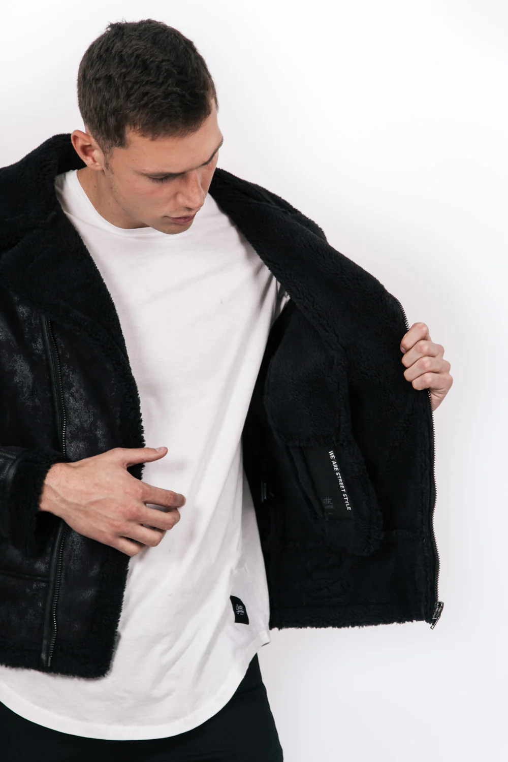 Veste aviateur sherpa noir - Image 3
