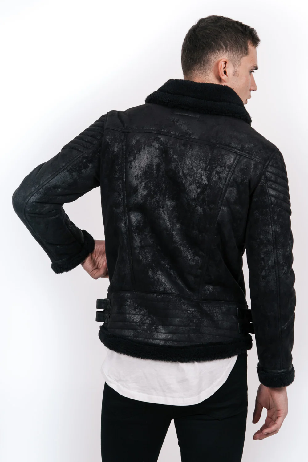 Veste aviateur sherpa noir - Image 4