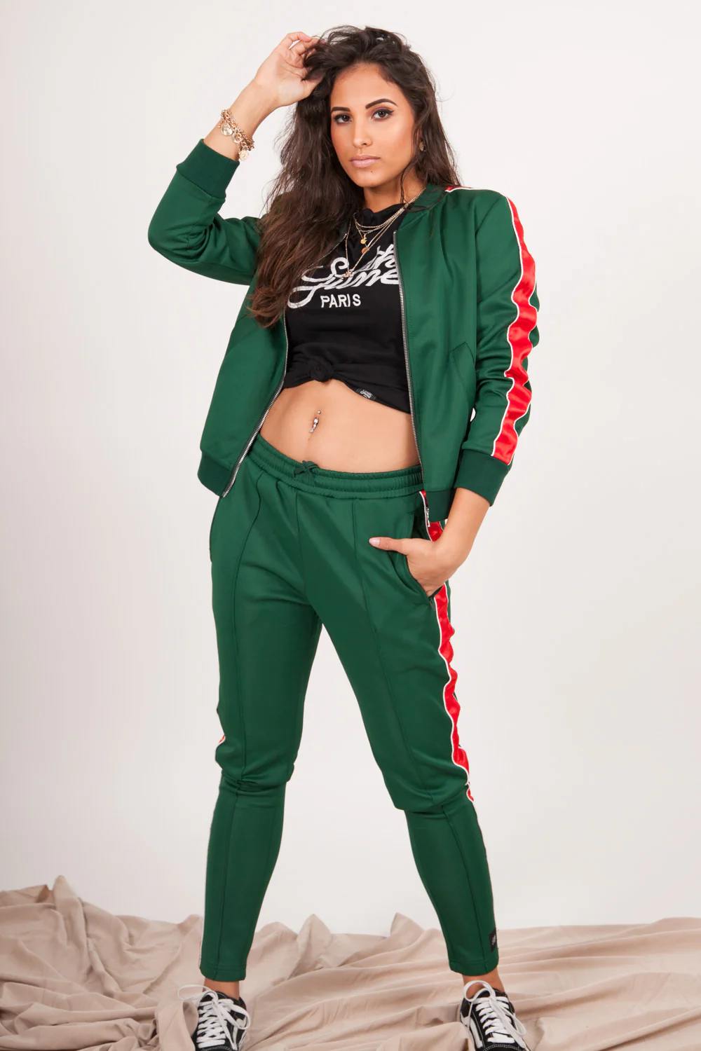 Veste bandes satin Parisiennes vert - Image 5