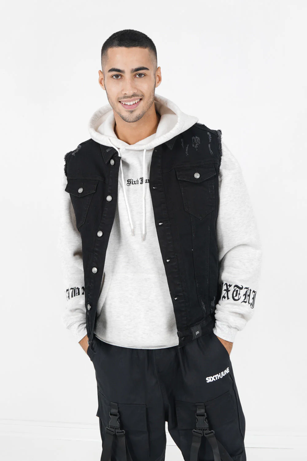 Veste destroy sans manches Noir
