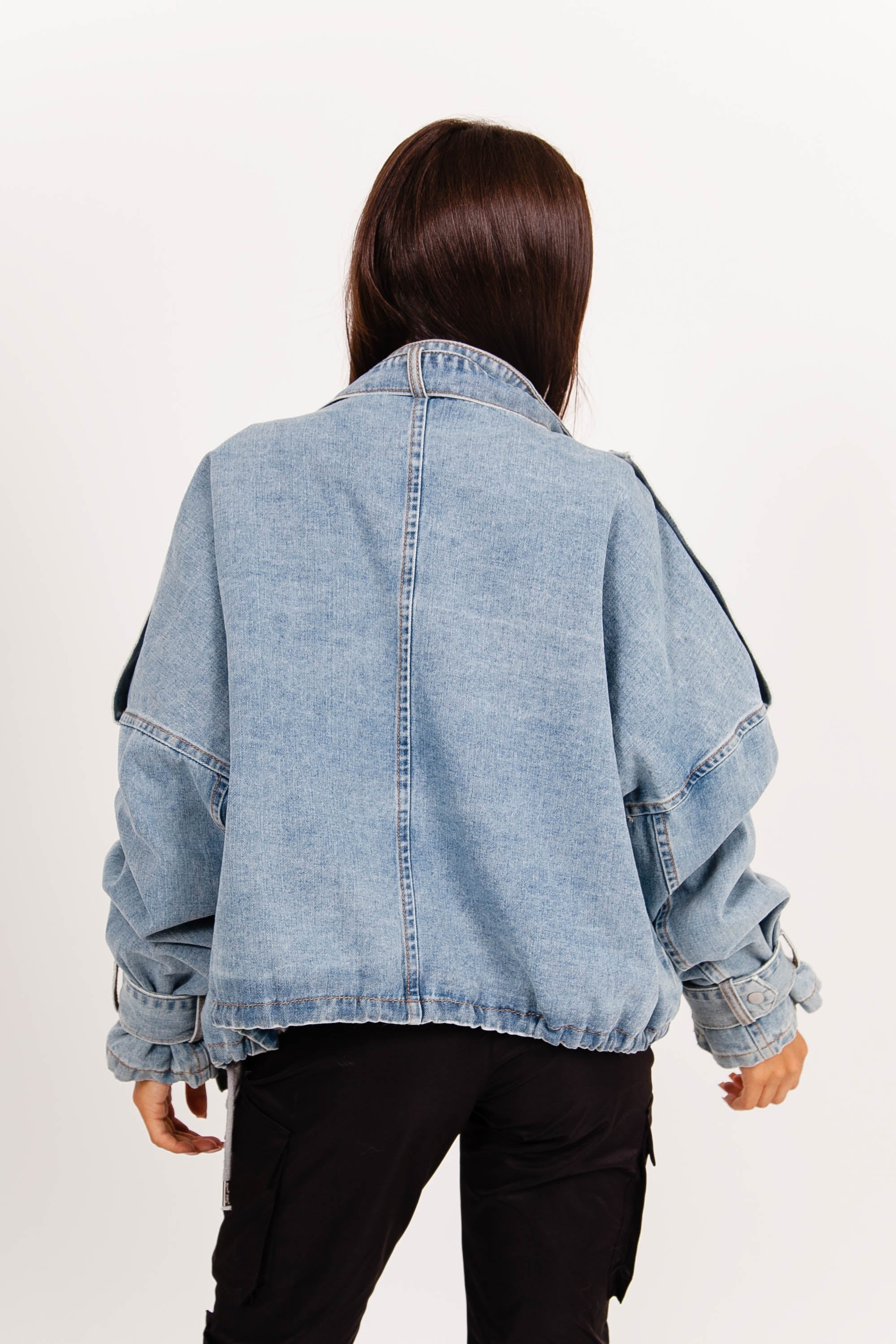 Veste denim cargo doublure Bleu - Image 5