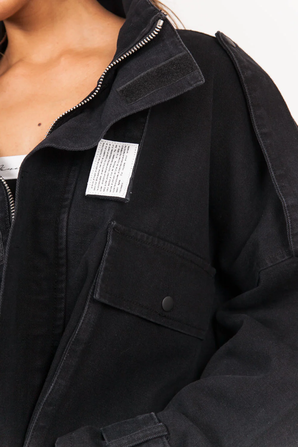Veste denim cargo Noir - Image 2