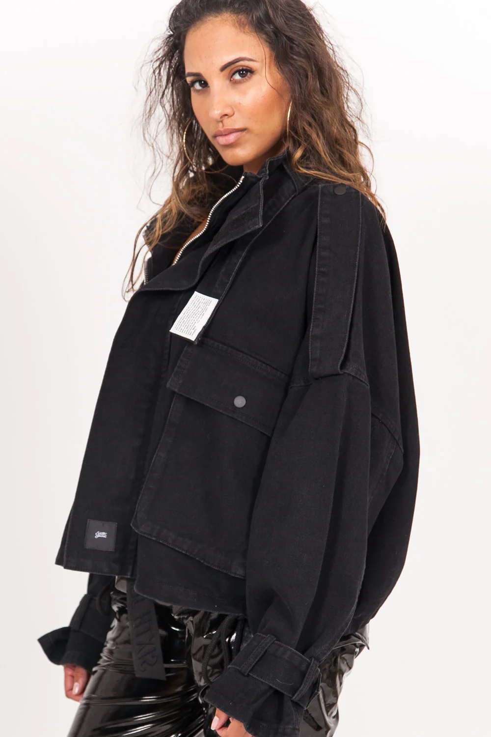 Veste denim cargo Noir - Image 4