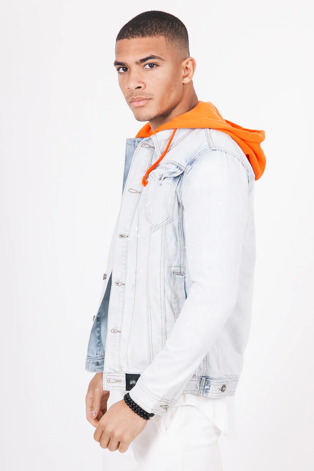 Veste jean capuche bleu orange - Image 3