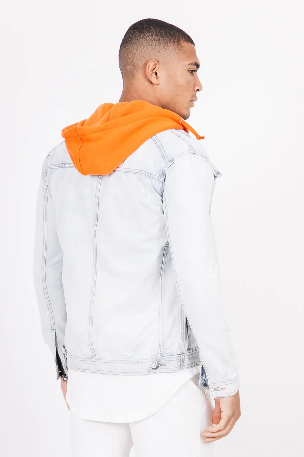 Veste jean capuche bleu orange - Image 4