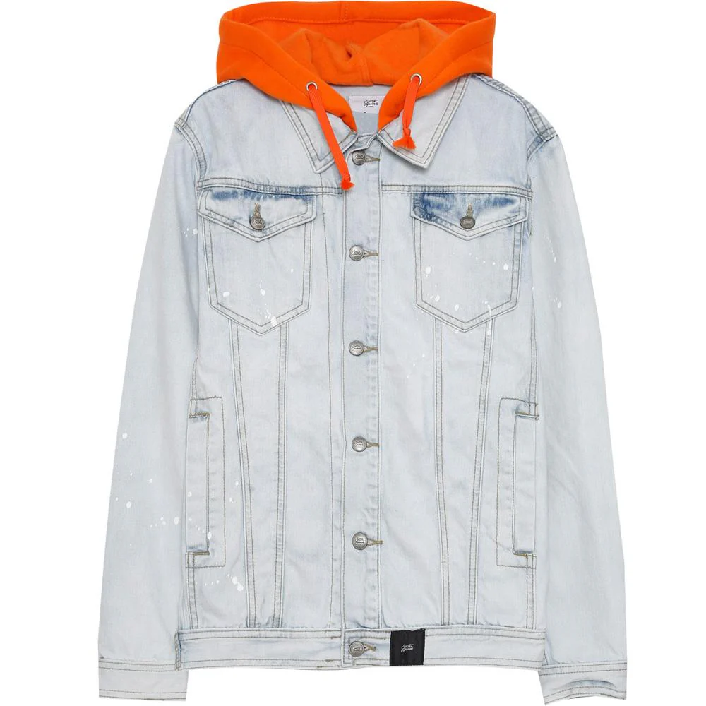 Veste jean capuche bleu orange - Image 5